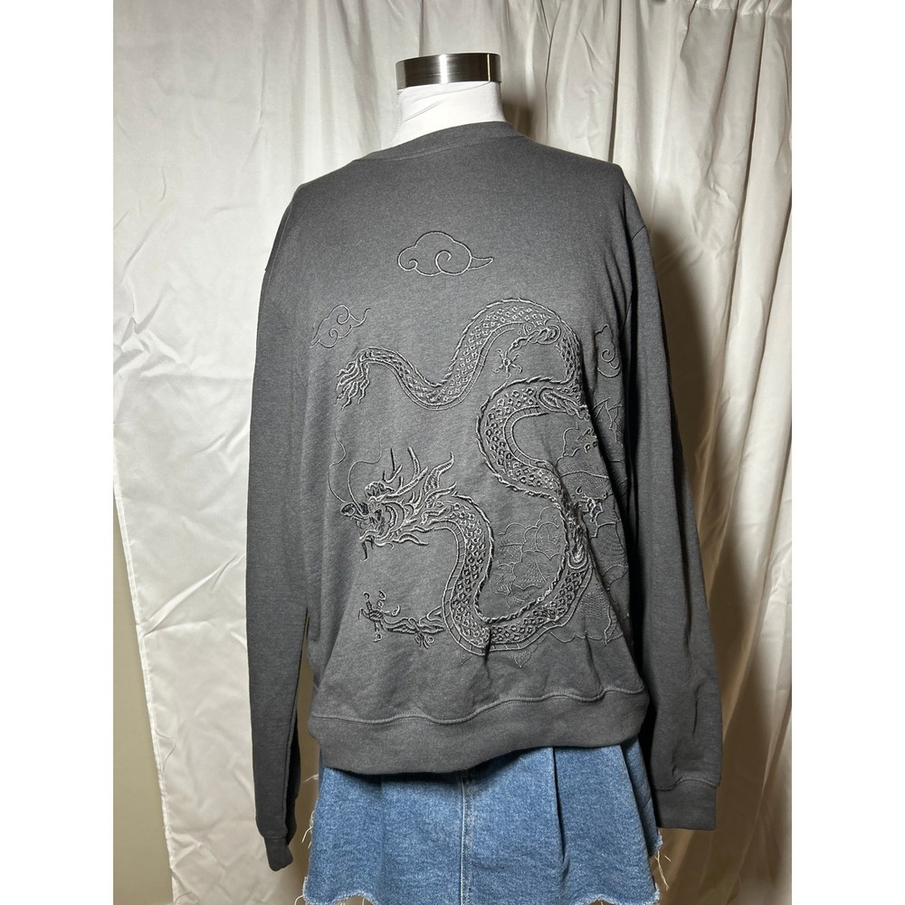 Blind Rooster Charcoal Grey Tonal Dragon Embroidered Sweatshirt Large BR-XM3008